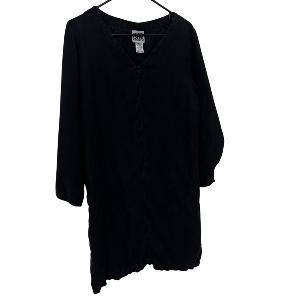 Prairie Underground Black V-Neck long sleeve Tunic Dress Lyocell linen Large